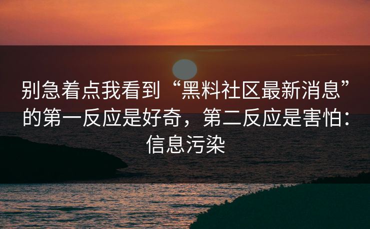 别急着点我看到“黑料社区最新消息”的第一反应是好奇，第二反应是害怕：信息污染